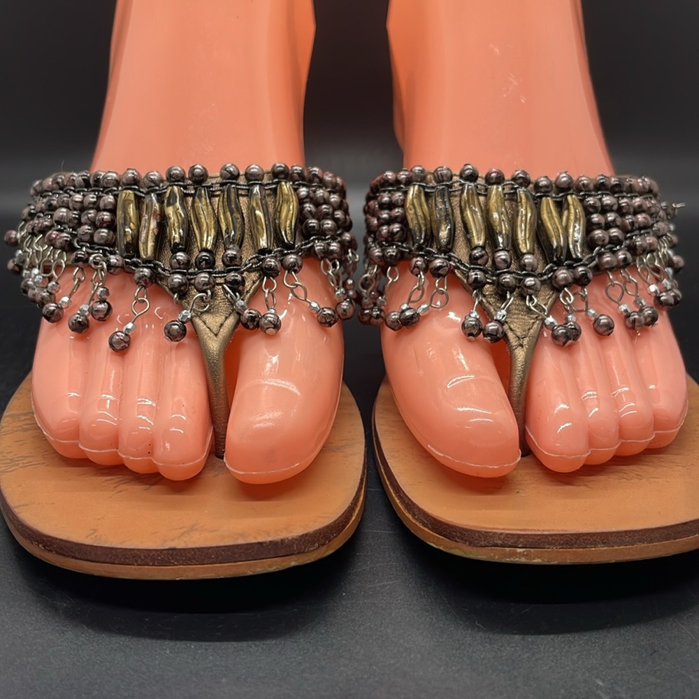 Yellow Box metallic bronze gold beaded Alexis slip on sandals Size 6.5 - Picture 4 of 15
